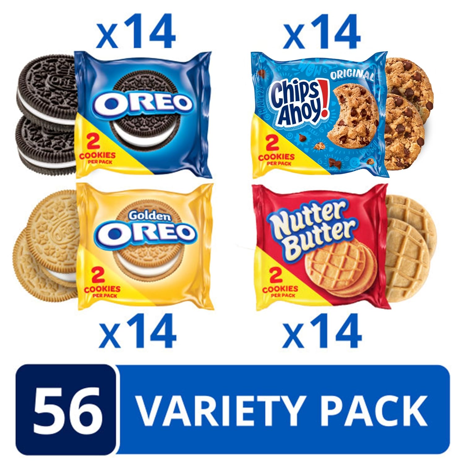OREO Original, OREO Golden, CHIPS AHOY! & Nutter Butter Cookie Snacks Variety Pack, 56 Snack Packs (2 Cookies Per Pack) - Image 2